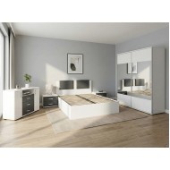 Dormitor Laguna cu pat 140x200 cu lada Alb cu Gri